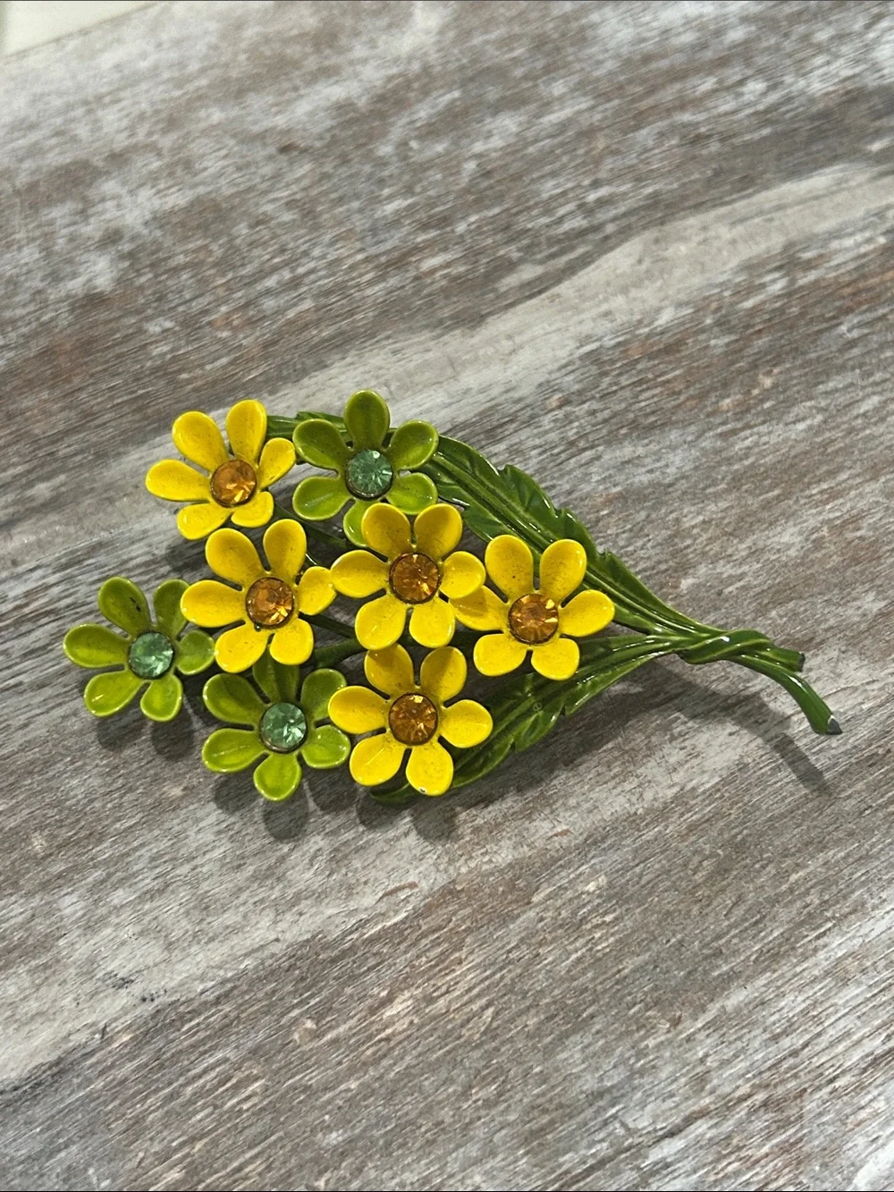 Vintage Yellow & Green Floral Bouquet Brooch